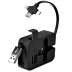 CT-STONES® Cep Tipi Telefon Tutuculu Makaralı Uzayıp Kısalabilen 3'ü 1 Arada USB Şarj Kablosu