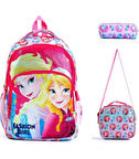 PRENSES FROZEN 3 LÜ SET OKUL ÇANTASI İLK OKUL BESLENMELİ KALEMLİKLİ KIZ KARAKTERLİ