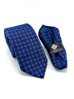  Saks Mavi Desenli Mendilli Kravat