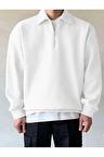 Polo Yaka Yarım Fermuarlı Unisex Oversize Sweatshirt