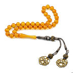 Sarı Renk Çift Kazaz Püskül Sıkma Kehribar Tesbih s4765762