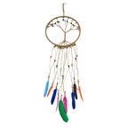 Gökkuşağı Renkli Kuş Tüyü Jüt İpi Ahşap Boncuklu Rüya Kapanı/Düş Kapanı 85 cm