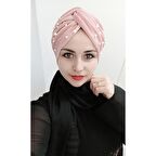 Pliseli Incili Düğüm Bone Gül Kurusu