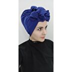 Kadın Tesettür Şerit Detay Çift Taraflı Bone Mavi