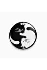 Kedi Ying Yang Şeklinde Siyah Beyaz Rozet Metal