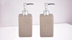 BANYO SETİ SERAMİK SIVI SABUNLUK 2 ADET BEJ MODERN 7X7X17CM 300ML
