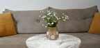 VAZODA ÇİÇEK,BEYAZ YAPAY ÇİÇEK,VAZO DEKORATİF ALTIN PUANLI POLİRESİN 9X9X15CM  
