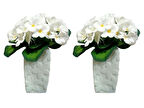 2 ADET VAZO DAHİL,VAZODA ÇİÇEK,BEYAZ YAPAY ÇİÇEK,VAZO DEKORATİF ÇİÇEKLİ SU YEŞİLİ 7X7X17CM