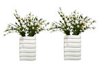 2 ADET VAZO DAHİL,VAZODA ÇİÇEK,BEYAZ YAPAY ÇİÇEK,VAZO DEKORATİF KARE ÇİZGİLİ 8X6X16CM