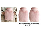 2 ADET SICAK SU TORBASI YAN CEPLİ PEMBE  PELUŞ TERMOFOR 27x17x2cm  1 LİTRE