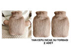 2 ADET SICAK SU TORBASI YAN CEPLİ BEJ  PELUŞ TERMOFOR 27x17x2cm  1 LİTRE