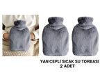 2 ADET SICAK SU TORBASI YAN CEPLİ GRİ  PELUŞ TERMOFOR 27x17x2cm  1 LİTRE