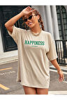 Unisex Pamuklu Happiness Ön Baskılı Tasarım Tshirt