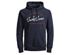 Jack Jones Erkek Günlük Sweatshirts Lacivert Jjelogo Sweat Hood 2 Col Noos 12157324-NAVY-BLAZER