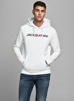 Jack & Jones 12137054_Jjecorp Old Logo Sweat Hoo Kapüşonlu Uzun Kollu  Regular Fit Baskılı Beyaz Erkek Sweatshirt