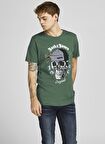Jack & Jones 12205684_Jordome Tee Bisiklet Yaka  Standart Kalıp Baskılı Koyu Yeşil Erkek T-Shirt