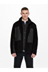 Only & Sons Erkek Siyah Sherpa Kürk Mont Ceket - 22022512-02