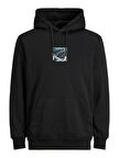 Jack & Jones Kapüşonlu Regular Fit Siyah Erkek Şardonlu Sweatshirt 12216305_JCOHIKING SWEAT HOOD