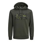 Jack & Jones Kapüşonlu Regular Fit Koyu Yeşil Erkek Şardonlu Sweatshirt 12216242_JCOTECH LOGO SWEAT HOOD