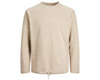 Jack Jones Jconavigator Sweat Crew Neck Erkek Günlük Sweatshirts 12229348-COBBLESTONE Krem