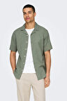Only & Sons Erkek Onscaıden Kısa Kollu Keten Gömlek 22025116 Yeşil