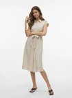 Vero Moda Bej Kadın Yuvarlak Yaka Elbise VMMYMILO SL CALF SHIRT DRESS WVN GA