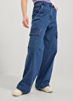 JJXX Normal Bel Normal Paça Geniş Fit Koyu Mavi Kadın Denim Pantolon JXTOKYO ASHA WIDE HW JEANS YK DNM
