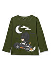 Name İt Haki Bisiklet Yaka Baskılı Erkek Çocuk Batman T-Shirt NMMJAVID BATMAN LS TOP WAB