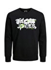 Jack & Jones Baskılı Erkek Çocuk  Siyah Sweatshırt JCODUST SWEAT HOOD SN JNR
