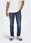 Only & Sons Yüksek Bel Normal Koyu Mavi Erkek Denim Pantolon ONSWEFT REG. ONE DBD 7620 PIM DNM V
