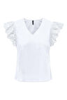 Only Kadın Onllou Dantel Detaylı V Yaka Kısa Kollu %100 Pamuk Bluz 15313171 Beyaz