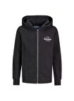 Jack & Jones Baskılı Erkek Çocuk  Siyah Sweatshırt JJFOREST SWEAT ZIP HOOD JNR