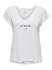 Only Kadın V-Yaka İşlemeli T-shirt - 15320529