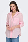Only Kadın Onlsalına Tek Cep Detaylı Önü Kısa Arkası Uzun %100 Pamuk Gömlek 15335255 Pembe