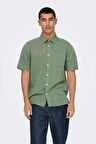 Only & Sons Erkek Onscaıden Kısa Kollu Tek Cepli Keten Gömlek 22031805 Yeşil