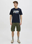 Jack & Jones Bisiklet Yaka Lacivert Erkek T-Shirt 12269324_JJHAWAII SHAPE TEE SS CREW