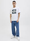 Jack & Jones Bisiklet Yaka Beyaz Erkek T-Shirt 12269324_JJHAWAII SHAPE TEE SS CREW