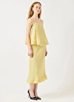 Yas Pilise Yarım balıkçı Yaka Düz Açık Sarı Kadın Gömlek YASRIVA HW MIDI SKIRT - SHOW