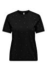 Only Kadın Onlglobe Taş Detaylı Sıfır Yaka %100 Pamuk T-Shirt 15342984 Siyah