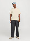 Jack & Jones Bisiklet Yaka Krem Erkek T-Shirt 12272996_JORSPLIT BACK TEE SS CREW