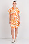 Only Kadın Onljakırı Desenli Belden Bağlamalı Keten Gömlek Elbise 15346491 Oranj