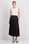 Vero Moda Kadın Vmvıps Pileli Beli Lastikli Maxi Etek 10328017 Siyah