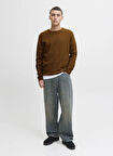 Jack & Jones Bisiklet Yaka Normal Kahve Erkek Kazak 12258407_JJECOOPER KNIT CREW NECK N