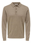 ONSLOUI REG 12 LS MEL POLO KNIT NOOS Erkek Kahverengi T-Shirt - 22033758