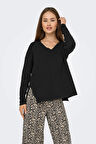Only Kadın Onlamalıo Oversize V Yaka Örme Kazak 15340735 Siyah