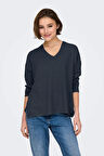 Only Kadın Onlamalıo Oversize V Yaka Örme Kazak 15340735 Lacivert