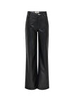 Only Yüksek Bel Normal Siyah Kadın Pantolon ONLJUICY-LANA HW WIDE FAUX LE PANT