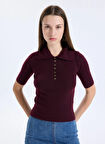 Vero Moda Polo Yaka Dar Bordo Kadın Kazak VMMARINA 2/4 POLONECK PULLOVER