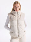 Only Krem Kadın Yelek ONLWANJA FUR PUFFER MIX WAISTCOAT C