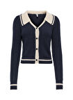 Only Lacivert Kadın Hırka ONLZOE LS CARDIGAN COLLAR KNT